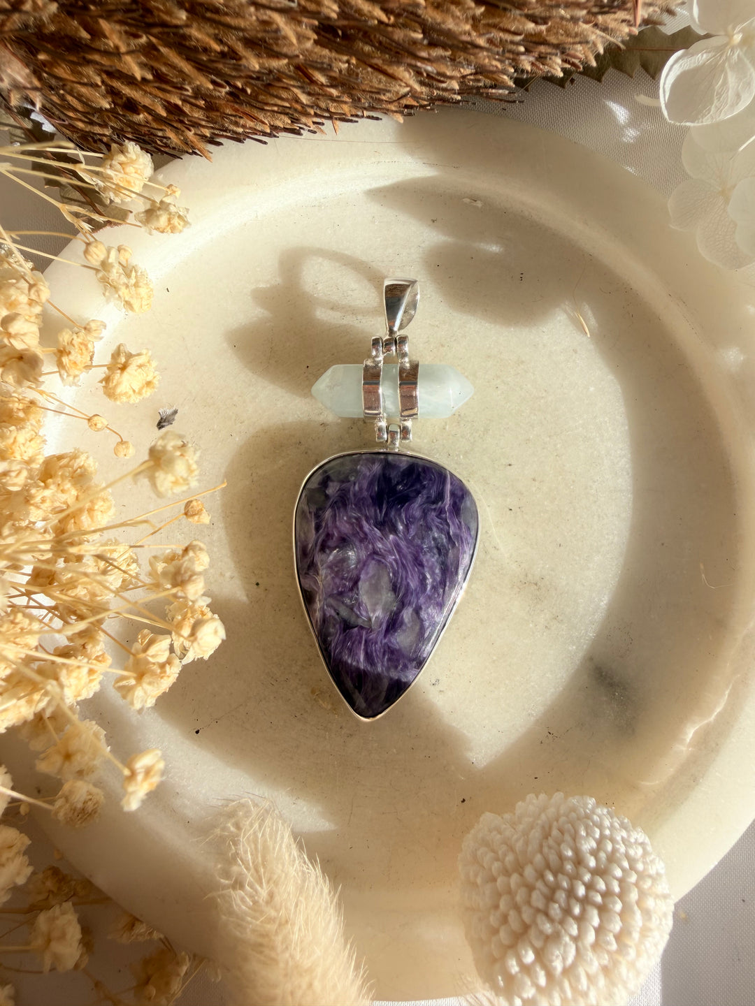 Charoite & Aquamarine Silver Pendant