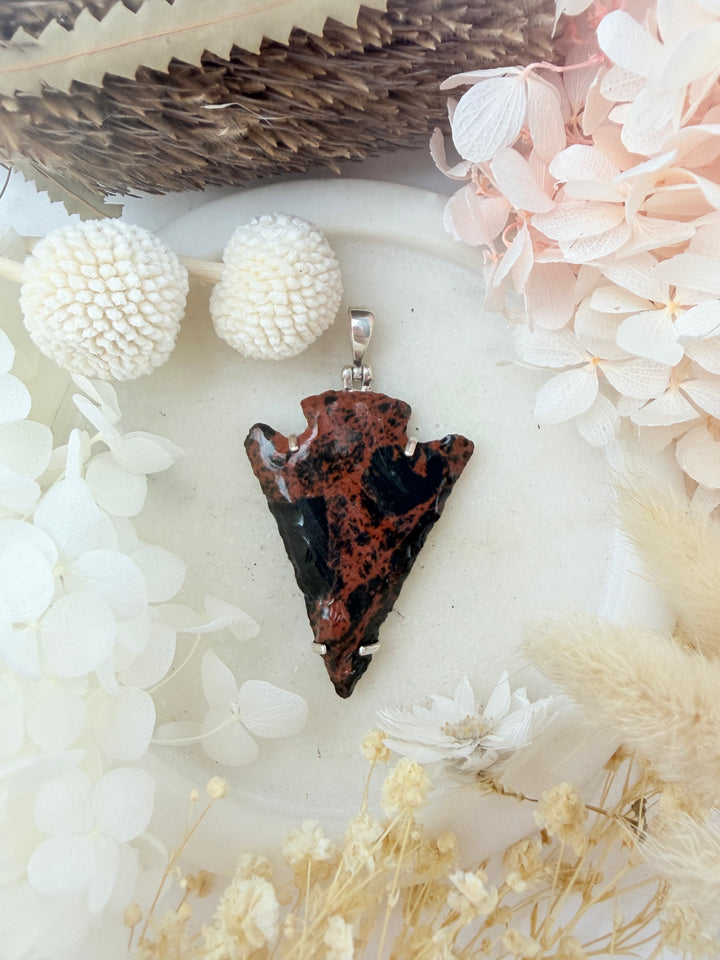 Mahogany Obsidian Arrowhead Silver Pendant