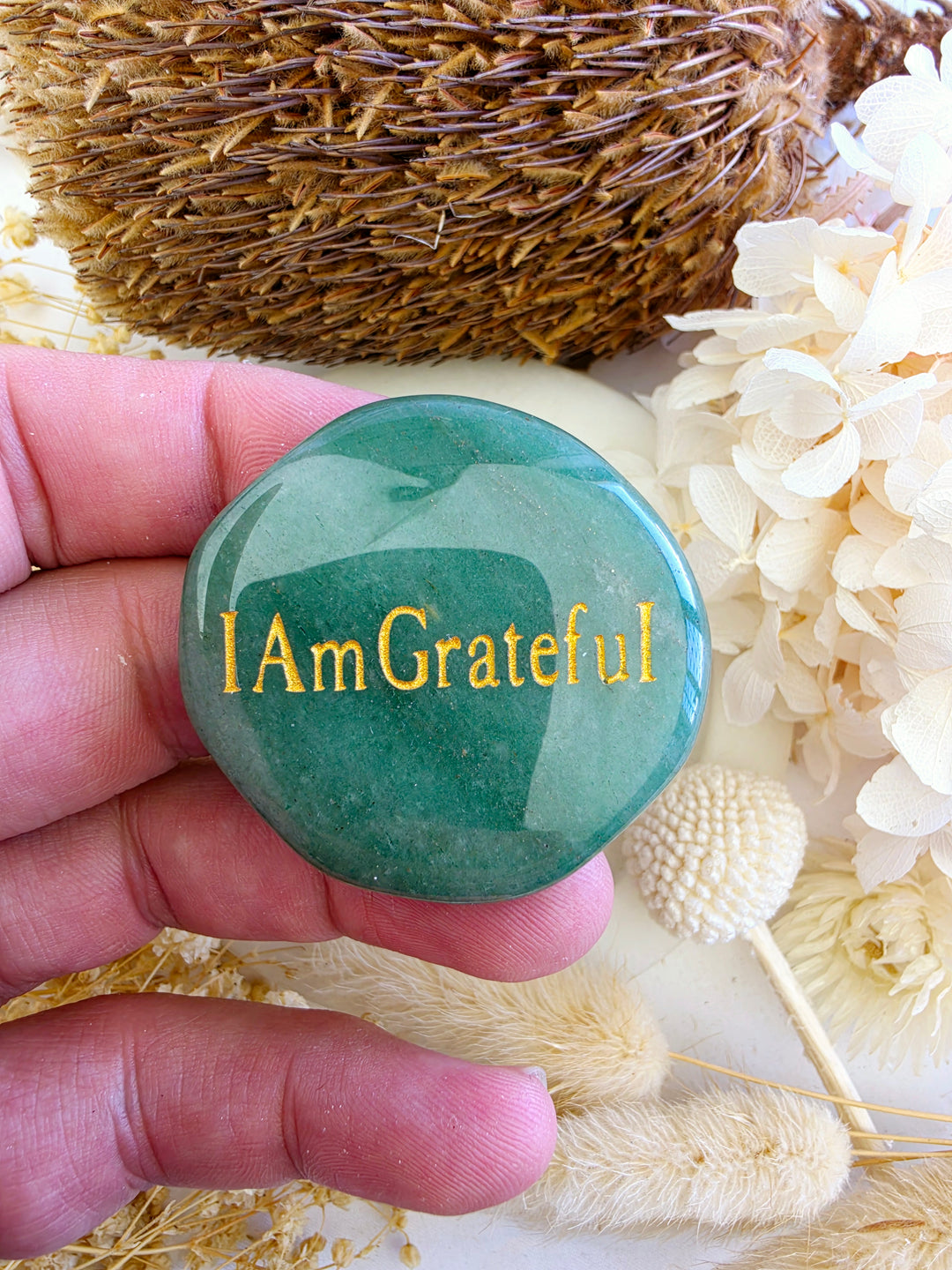 I Am Grateful — Green Aventurine Affirmation Crystal