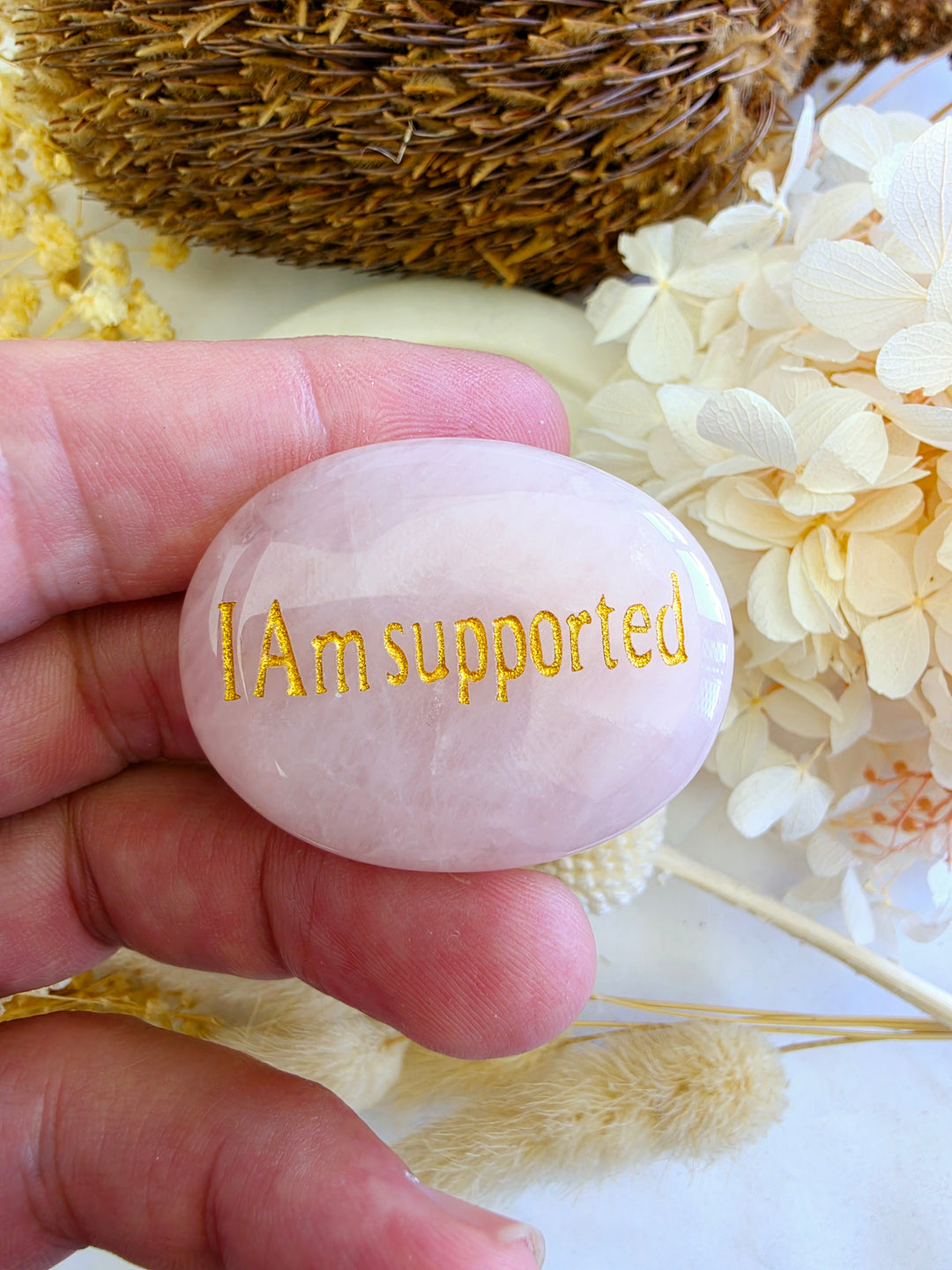 I Am Supported — Rose Quartz Affirmation Crystal