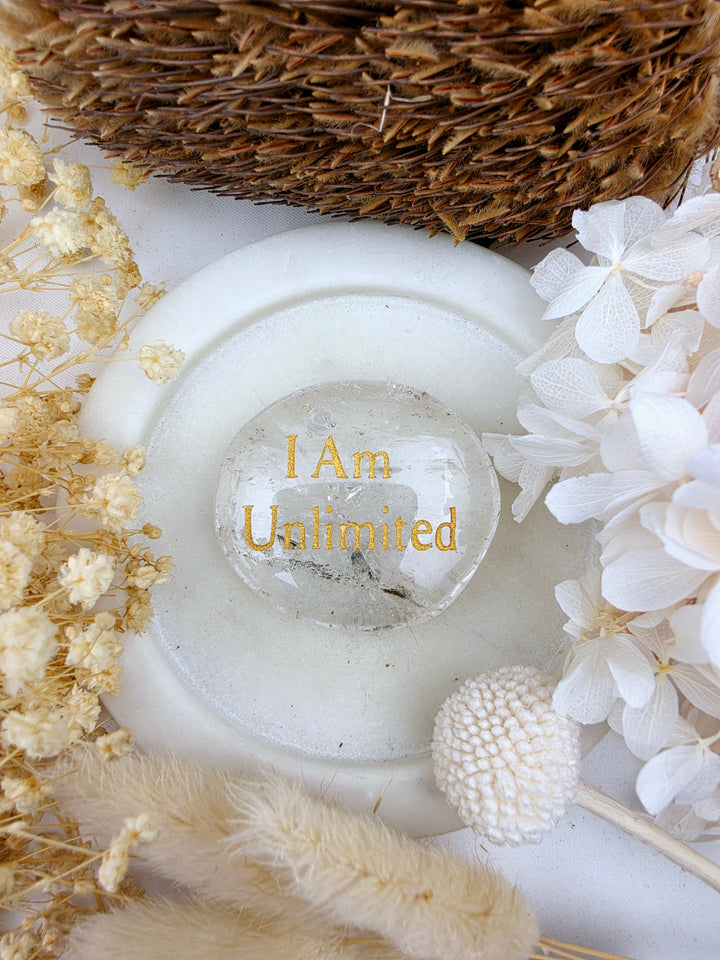 I Am Unlimited — Clear Quartz Affirmation Crystal