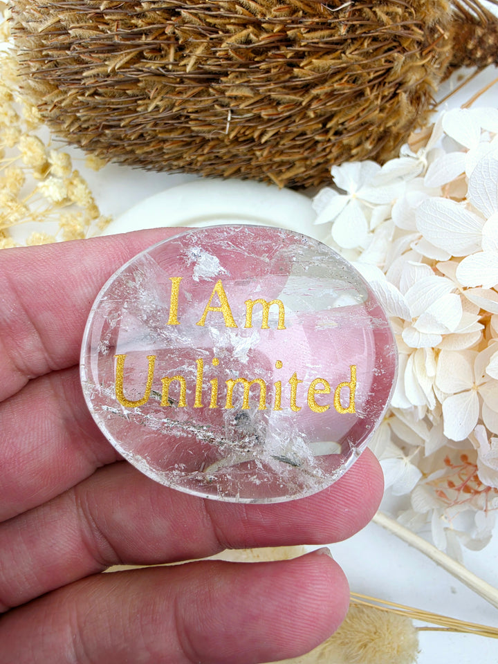 I Am Unlimited — Clear Quartz Affirmation Crystal