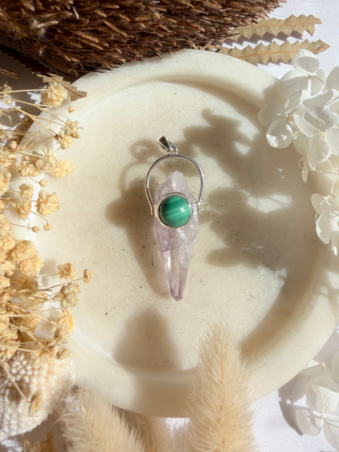 Vera Cruz Amethyst & Malachite Silver Pendant - The Light Keepers Wand