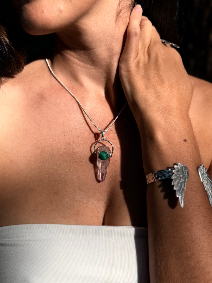 Vera Cruz Amethyst & Malachite Silver Pendant - The Light Keepers Wand