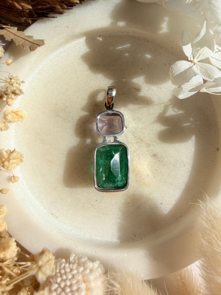 Emerald & Amethyst Silver Pendant
