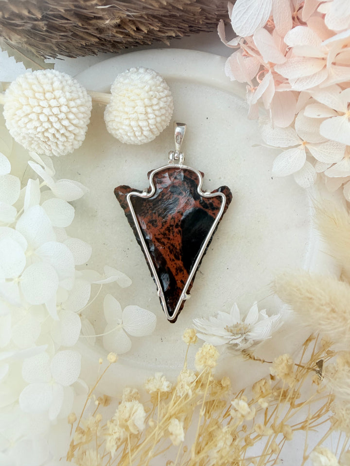 Mahogany Obsidian Arrowhead Silver Pendant