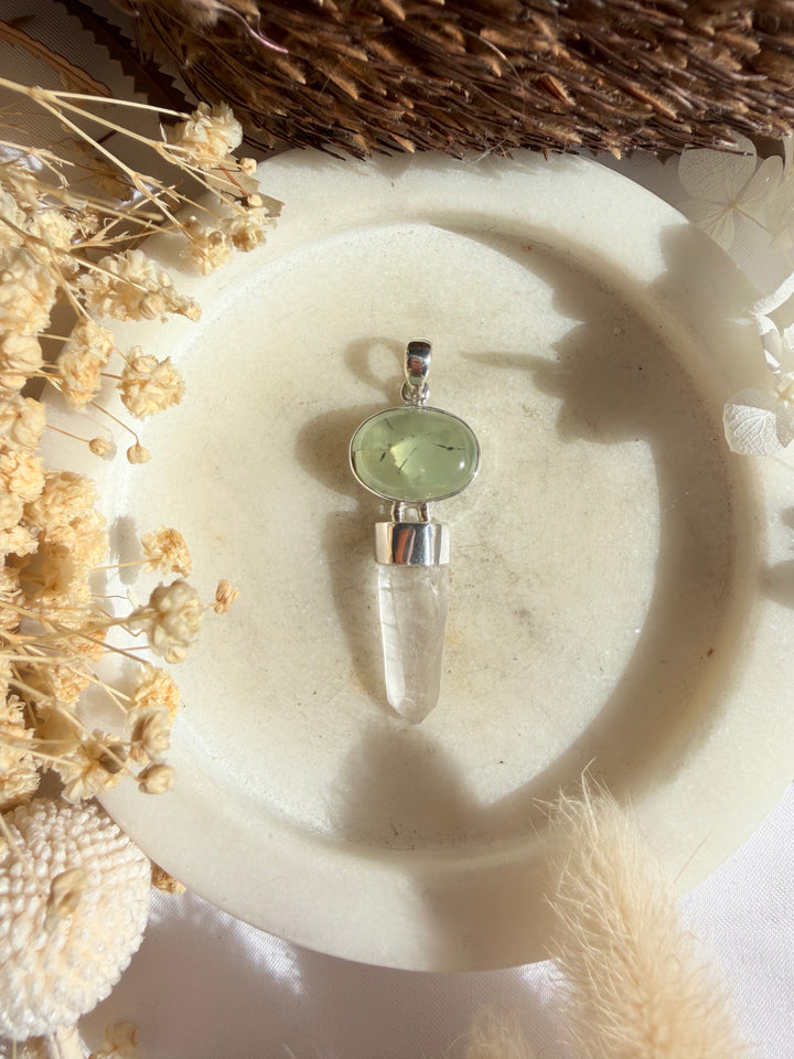 Prehnite & Lemurian Silver Pendant