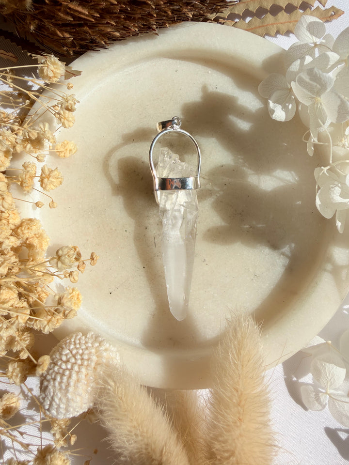 Moldavite & Lemurian Silver Pendant - The Light Keepers Wand