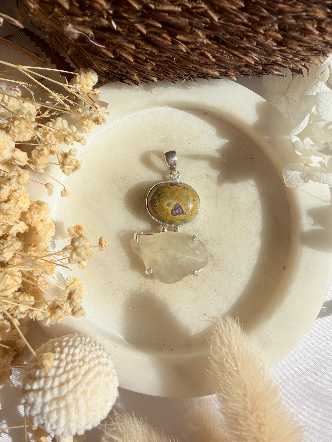 Libyan Desert Glass & Atlantisite Silver Pendant