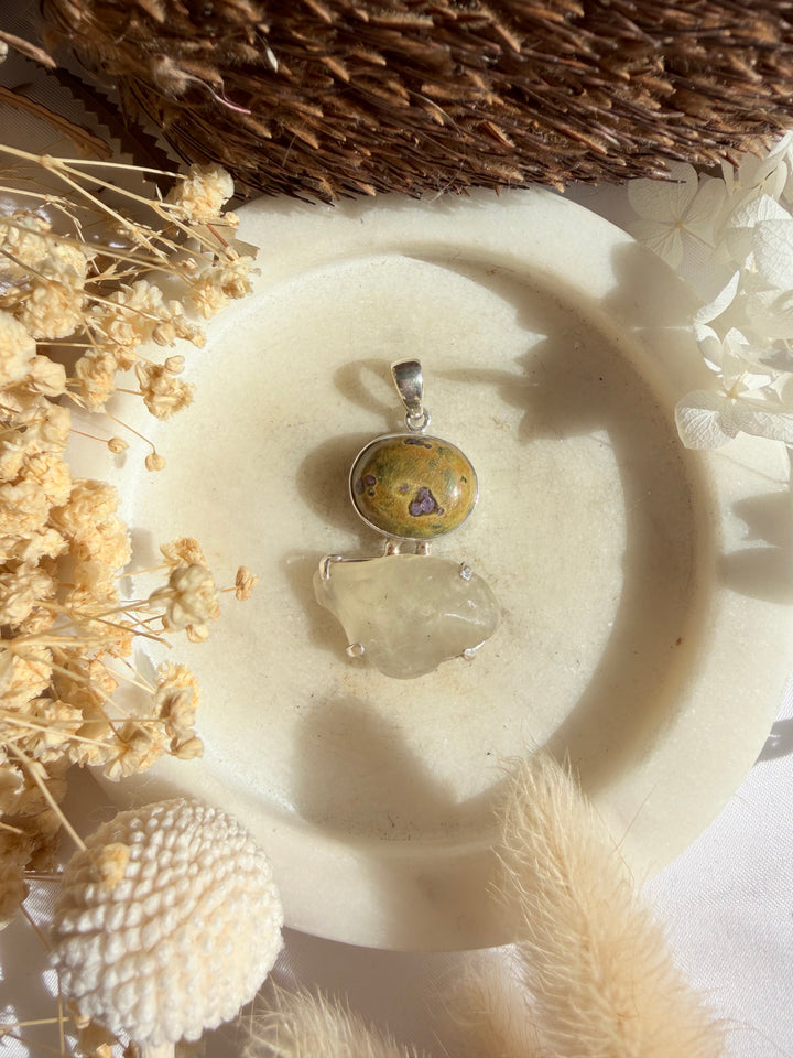 Libyan Desert Glass & Atlantisite Silver Pendant