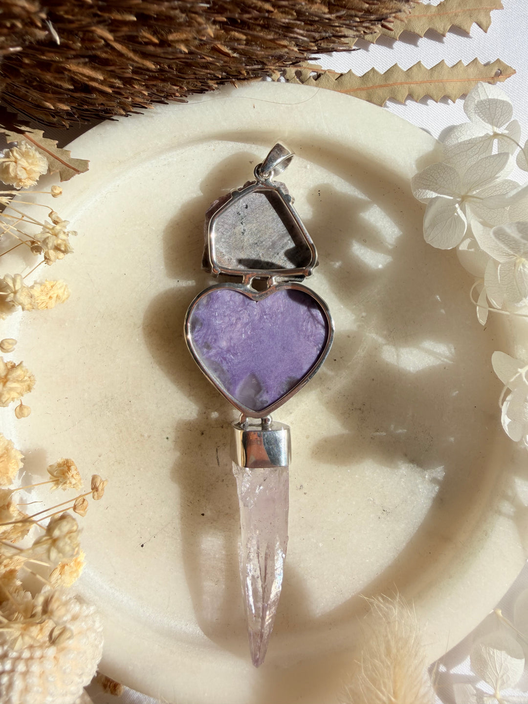 Vera Cruz Amethyst, Charoite & Cobalto Calcite Silver Pendant