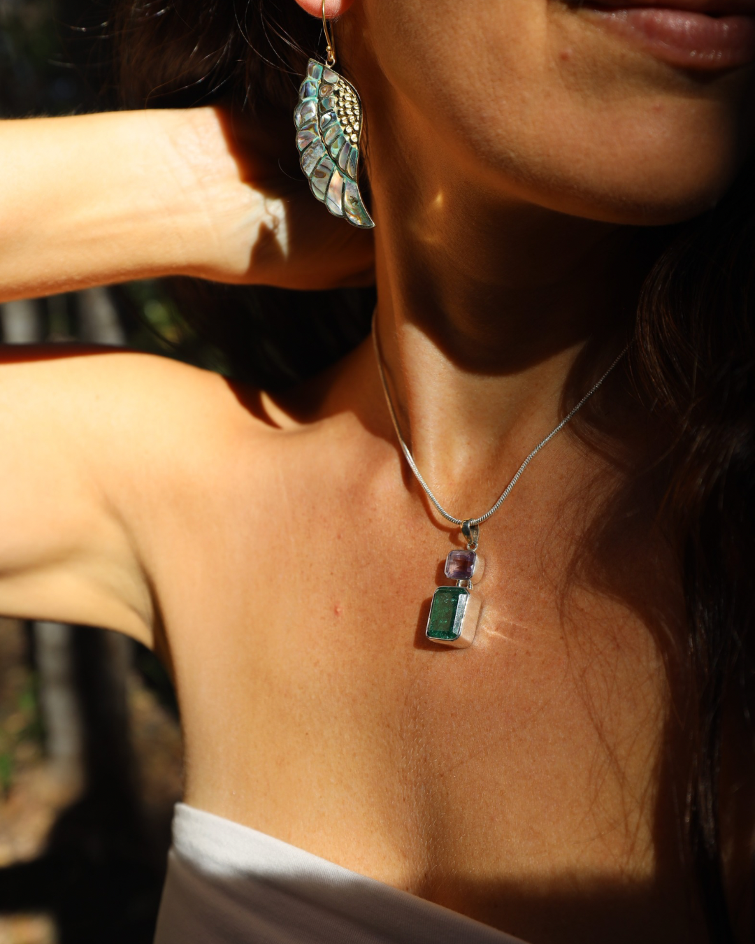 Emerald & Amethyst Silver Pendant