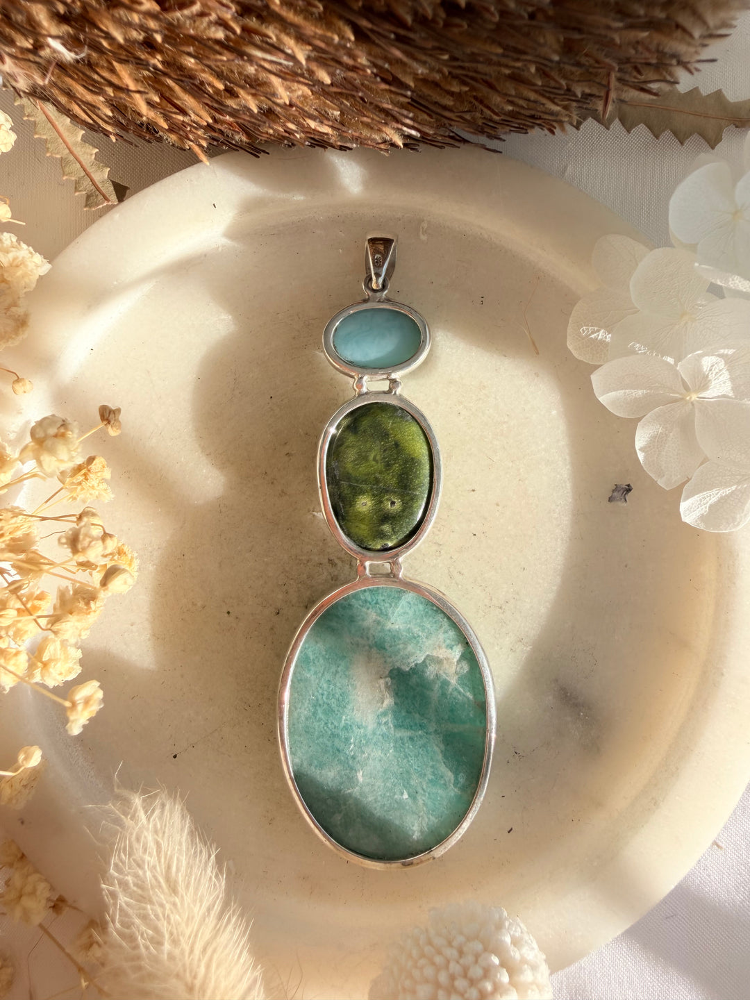 Amazonite, Atlantisite & Larimar Silver Pendant