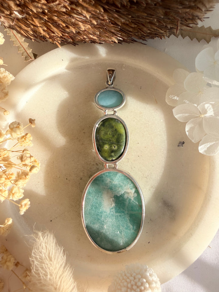 Amazonite, Atlantisite & Larimar Silver Pendant