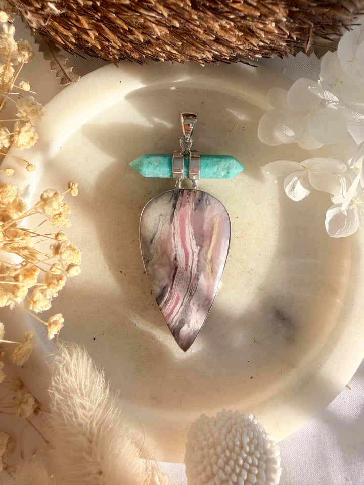 Pink Opal & Amazonite Silver Pendant