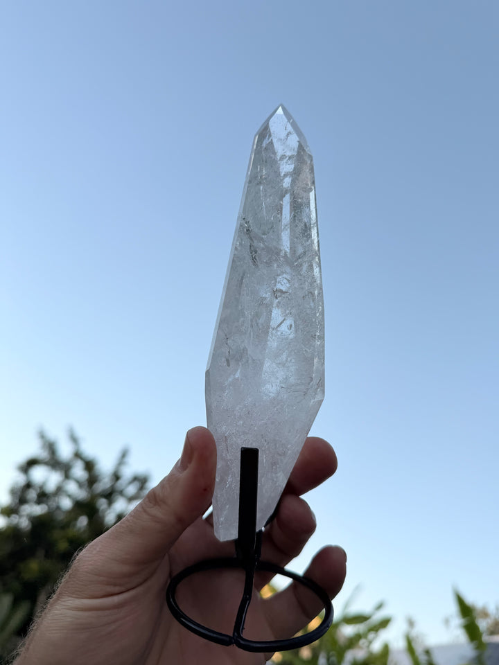 Lemurian Seed Laser Quartz In Metal Stand