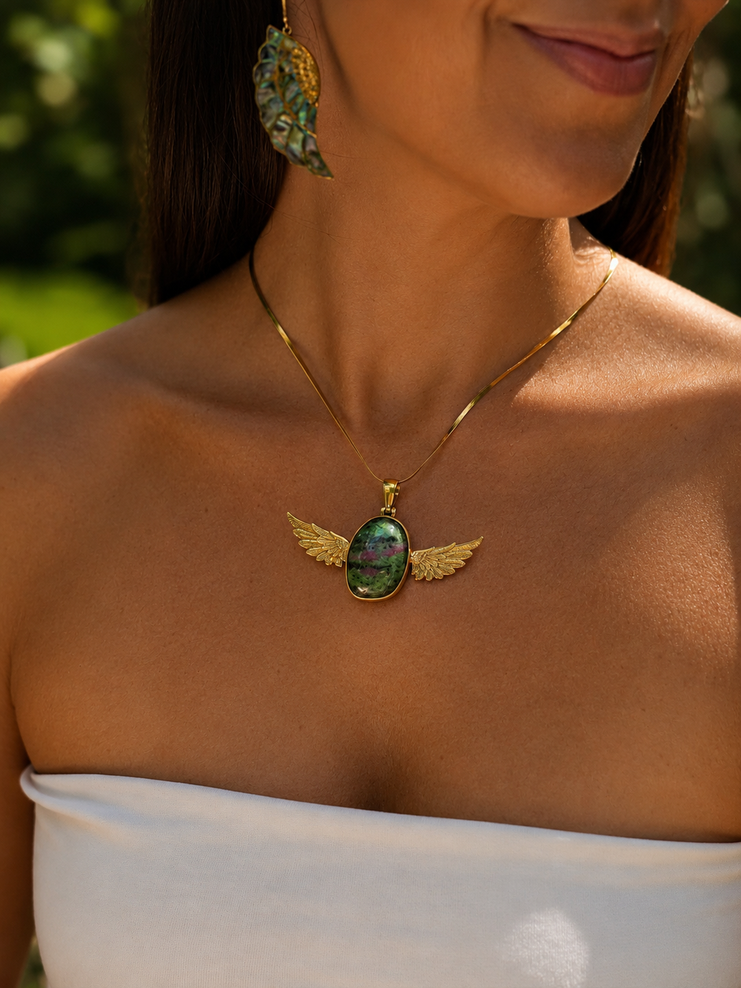 Ruby Zoisite Anahata Brass Pendant