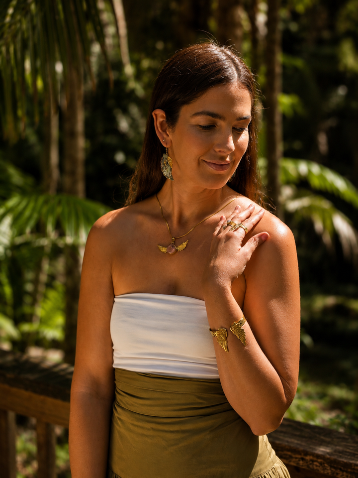Pink Opal Anahata Brass Pendant