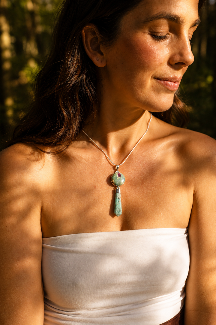 Ruby Fuchsite & Amazonite Silver Pendant
