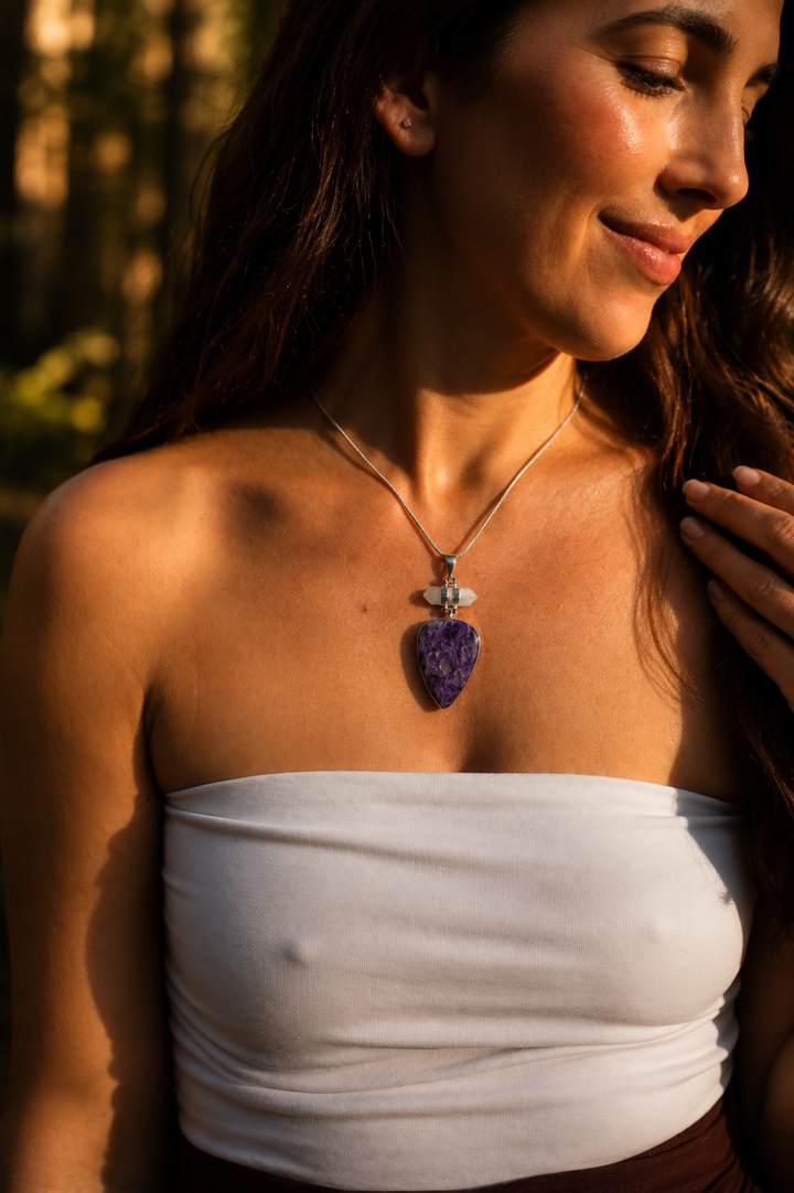 Charoite & Aquamarine Silver Pendant