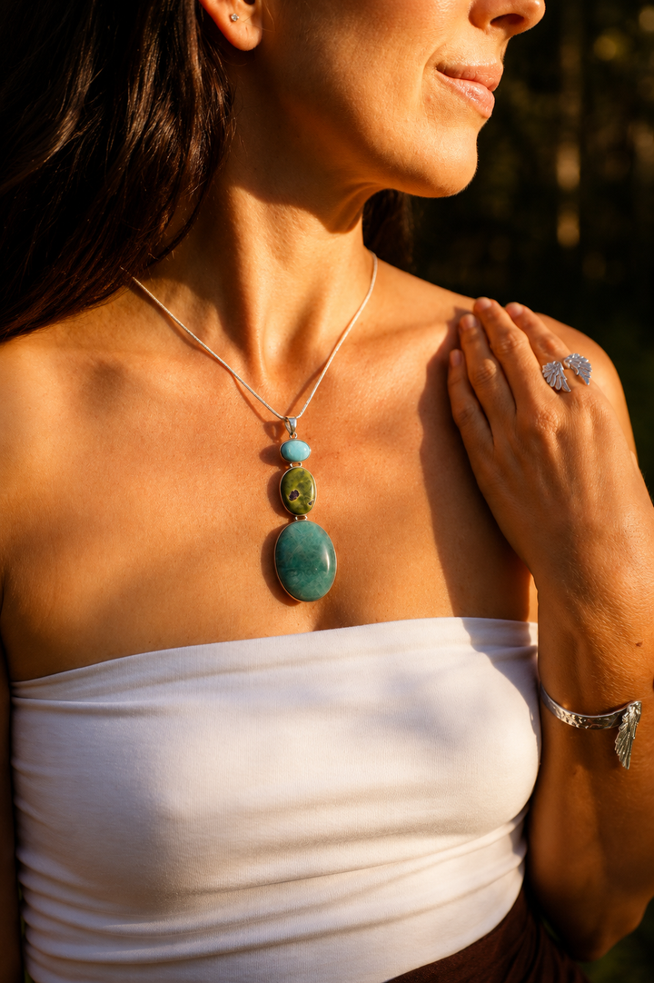 Amazonite, Atlantisite & Larimar Silver Pendant