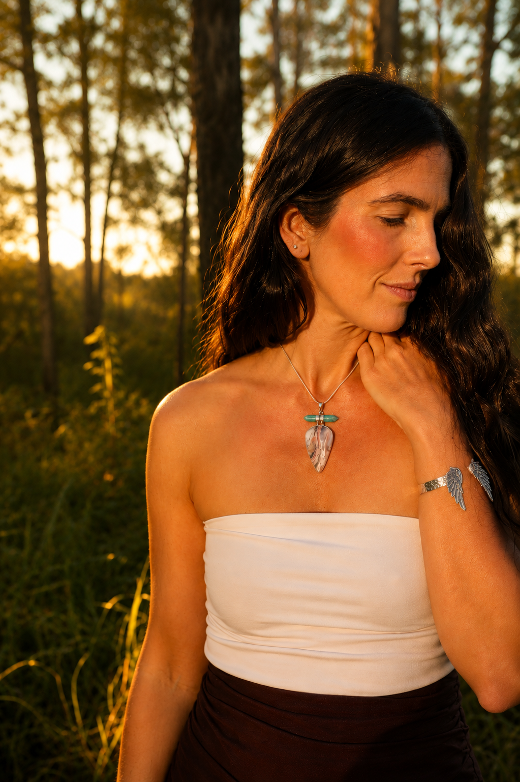 Pink Opal & Amazonite Silver Pendant