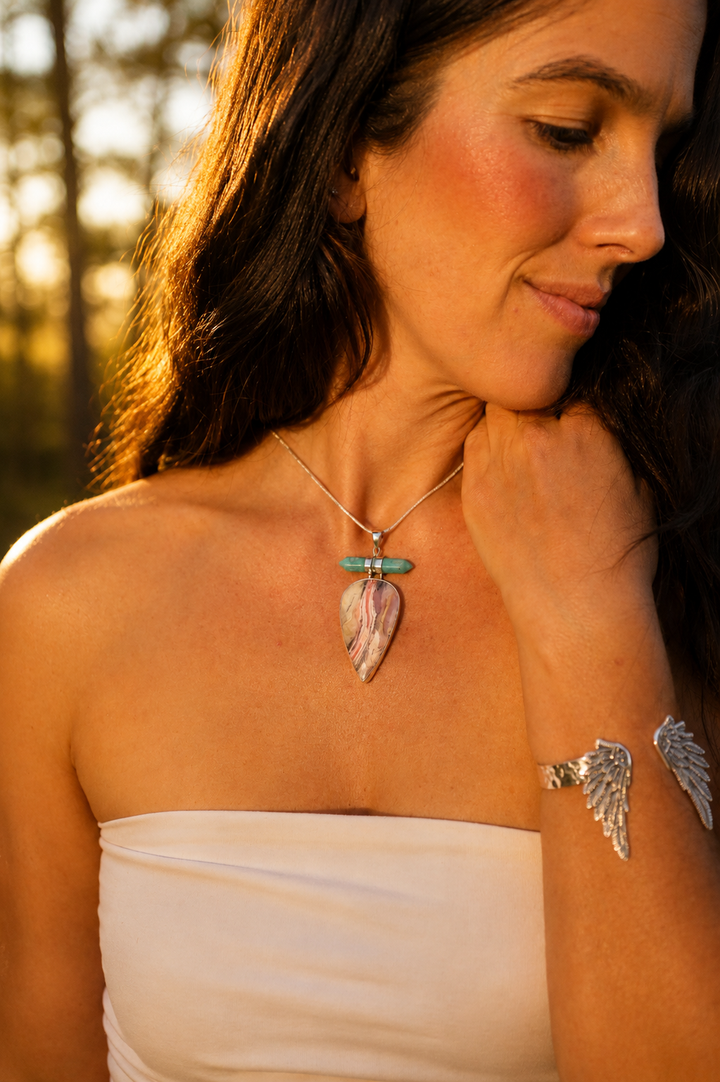 Pink Opal & Amazonite Silver Pendant