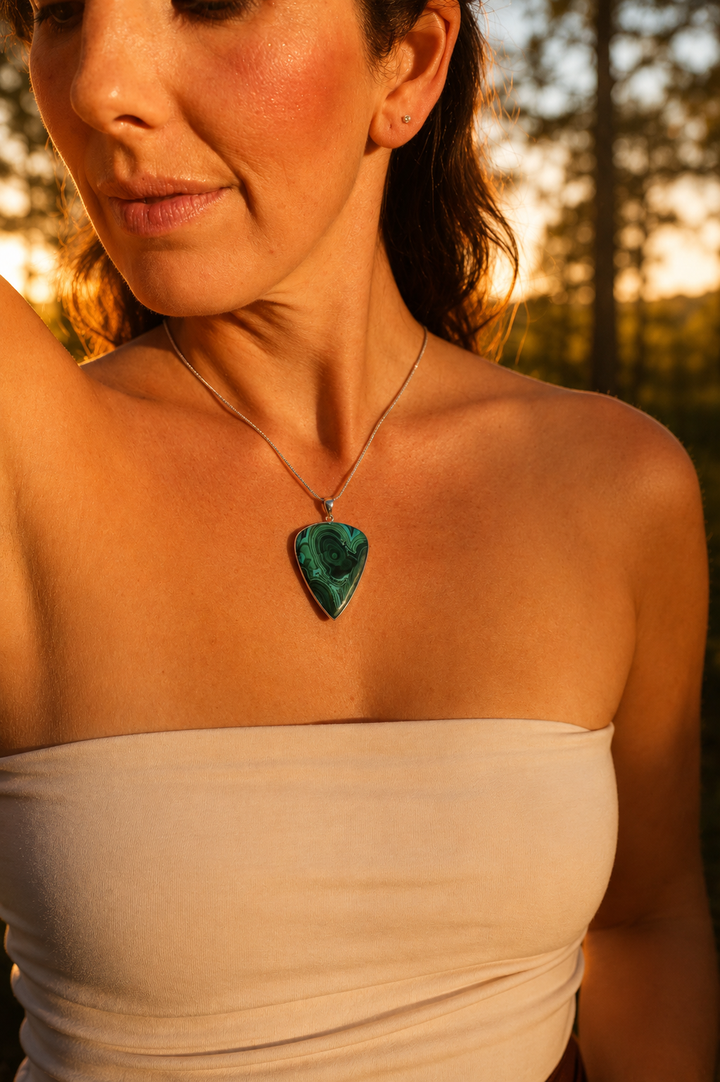 Malachite Chrysocolla Silver Pendant