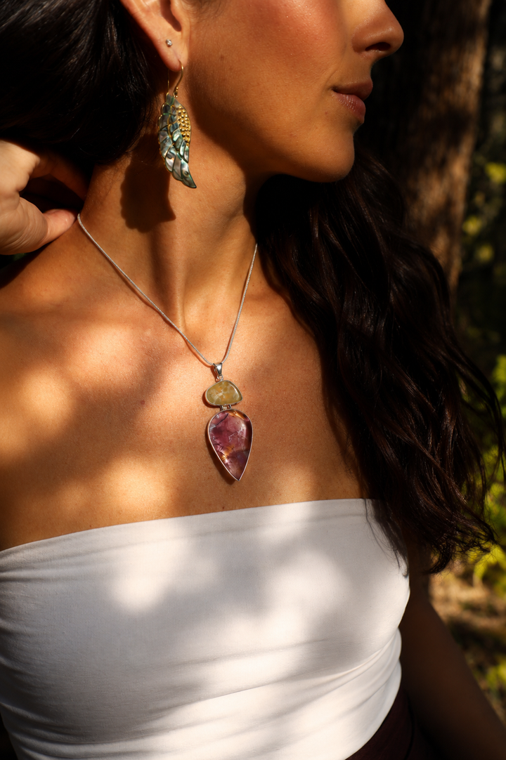 Ametrine & Prehnite Silver Pendant