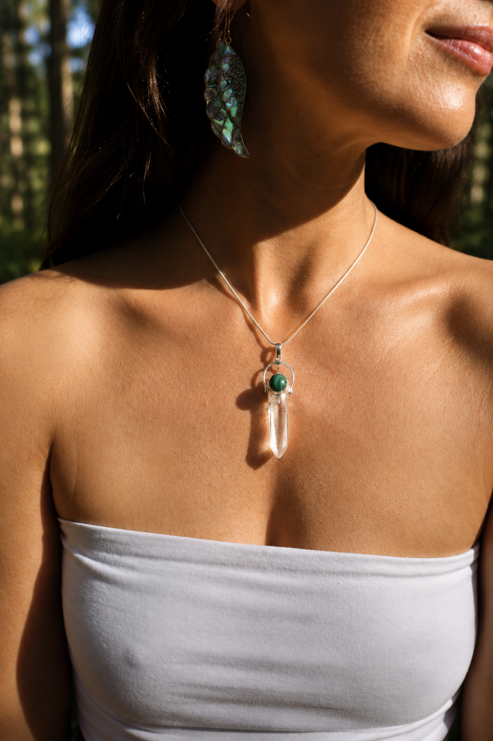 Malachite & Lemurian Silver Pendant - The Light Keepers Wand