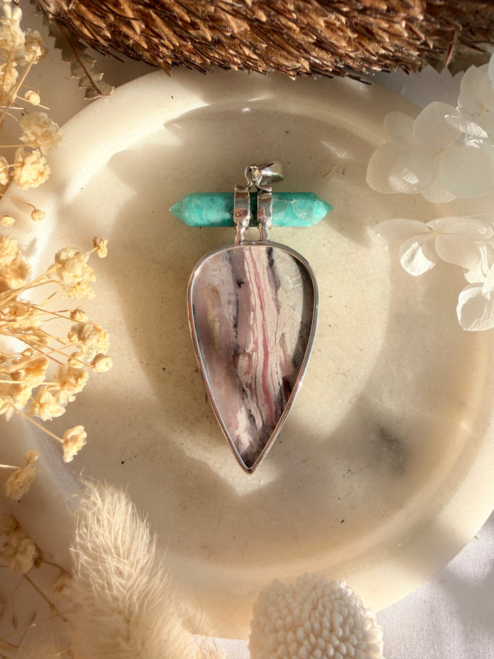 Pink Opal & Amazonite Silver Pendant