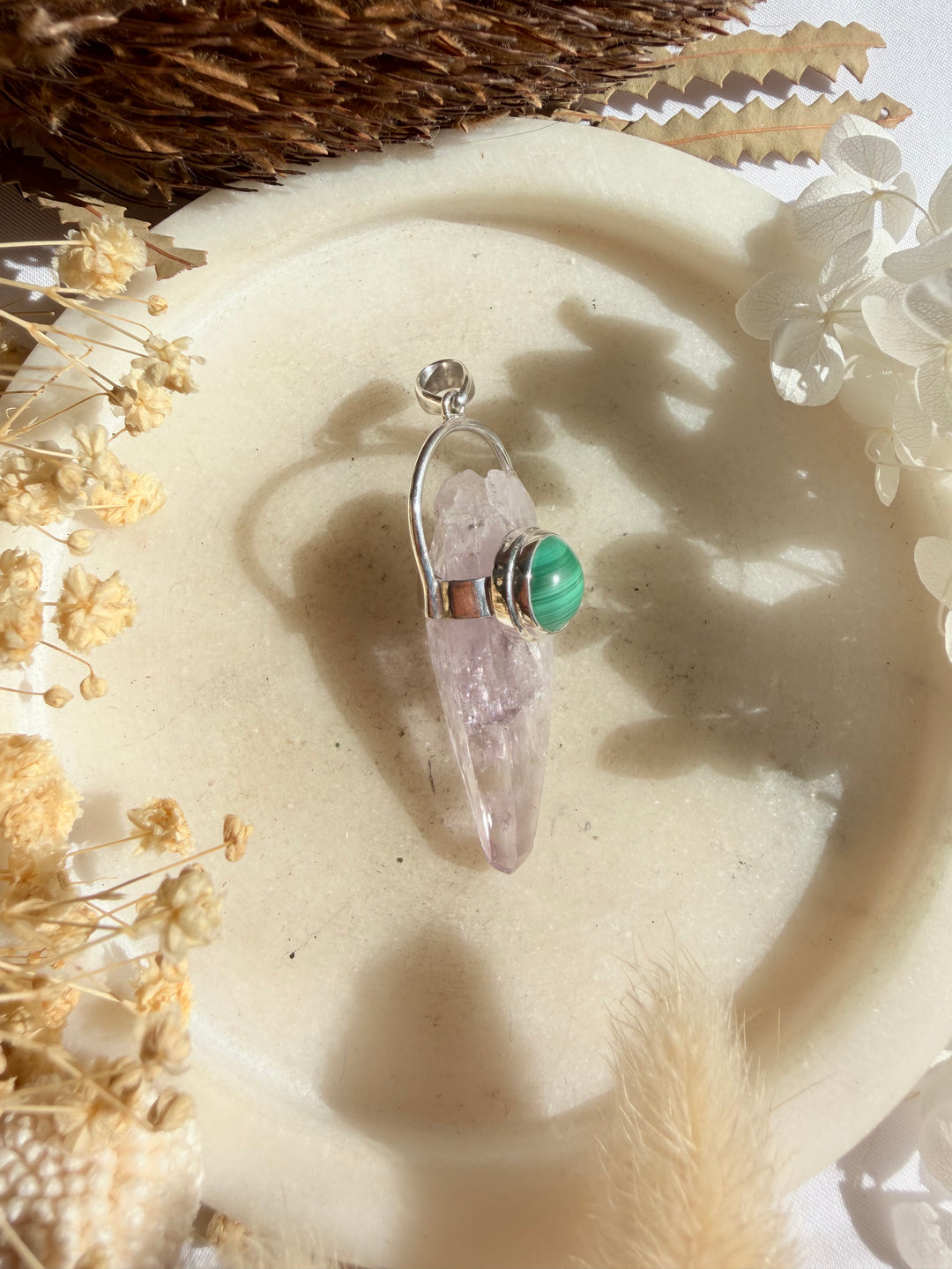 Vera Cruz Amethyst & Malachite Silver Pendant - The Light Keepers Wand