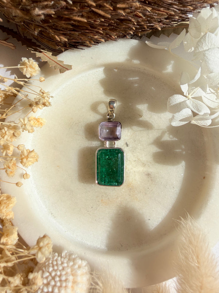 Emerald & Amethyst Silver Pendant