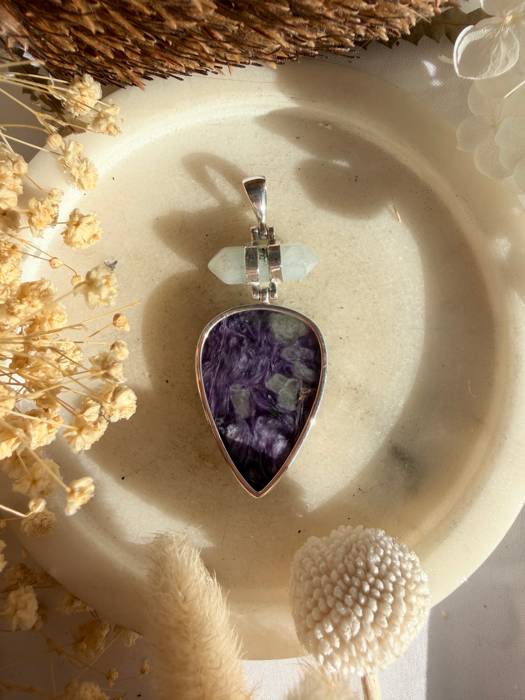 Charoite & Aquamarine Silver Pendant