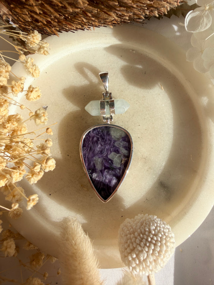 Charoite & Aquamarine Silver Pendant