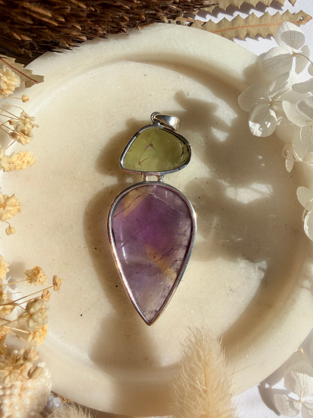Ametrine & Prehnite Silver Pendant