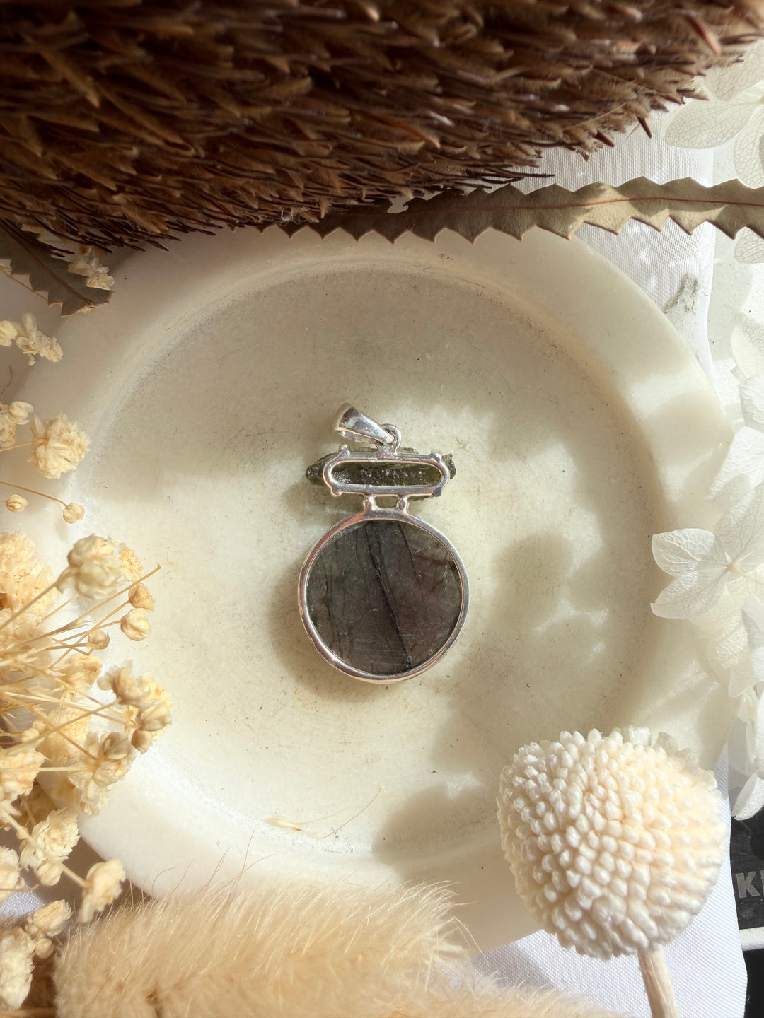 Labradorite & Moldavite Silver Pendant