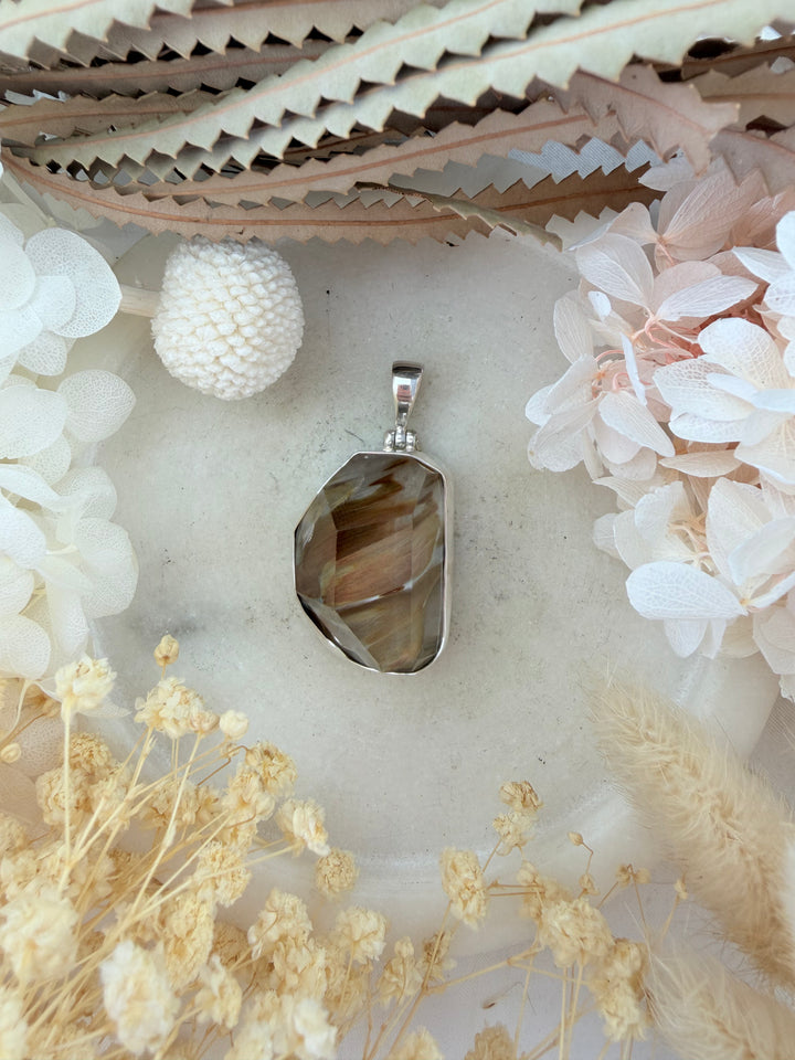 Amphibole Quartz Silver Pendant