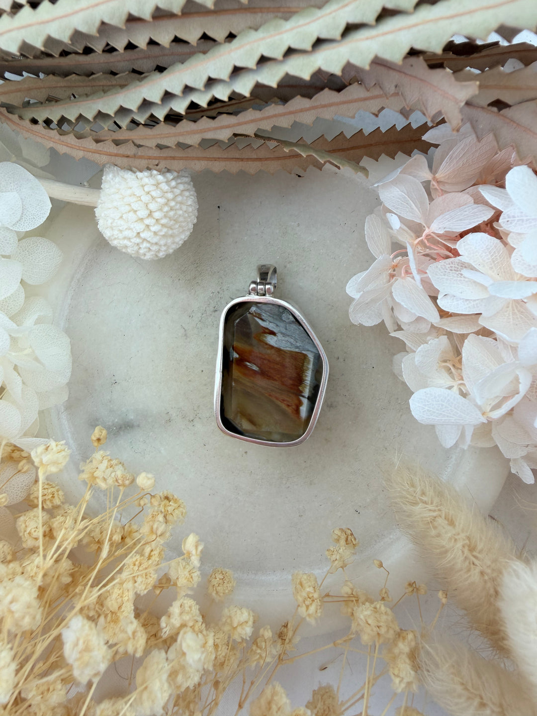 Amphibole Quartz Silver Pendant