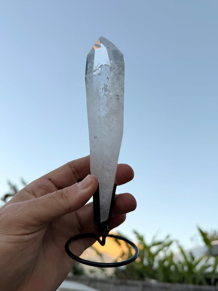 Lemurian Seed Laser Quartz In Metal Stand