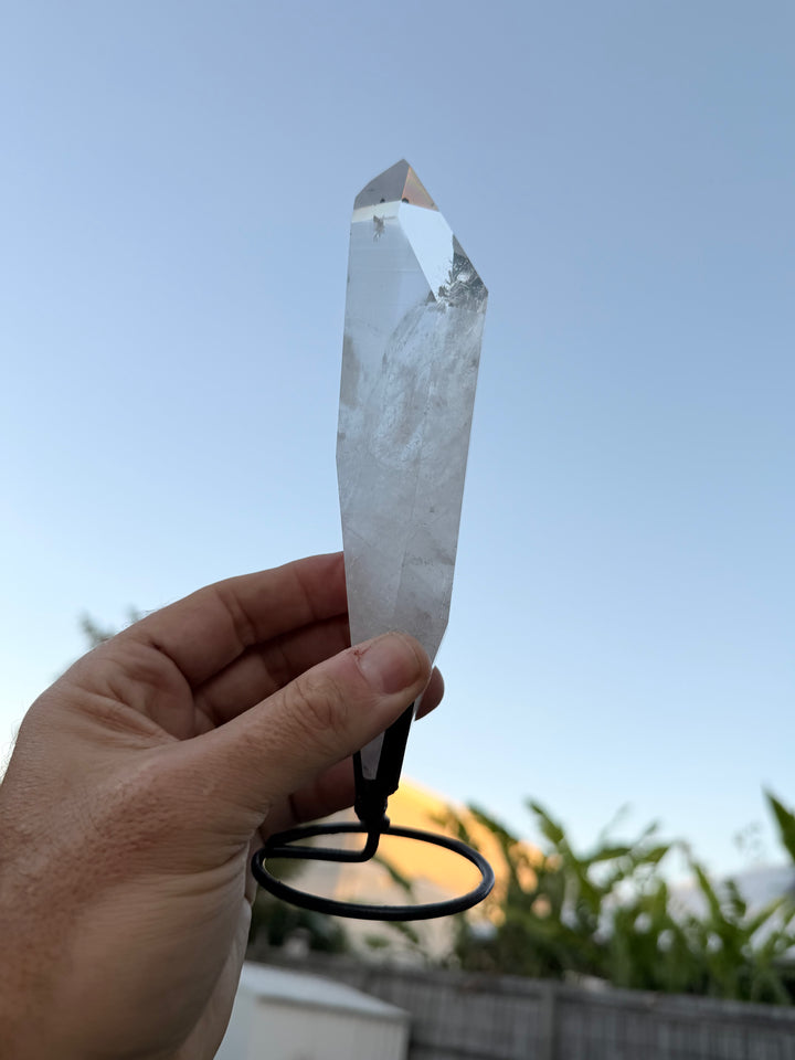 Lemurian Seed Laser Quartz In Metal Stand