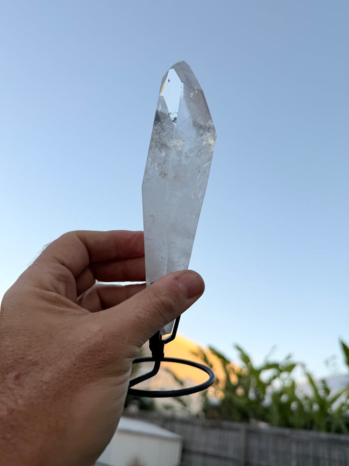 Lemurian Seed Laser Quartz In Metal Stand