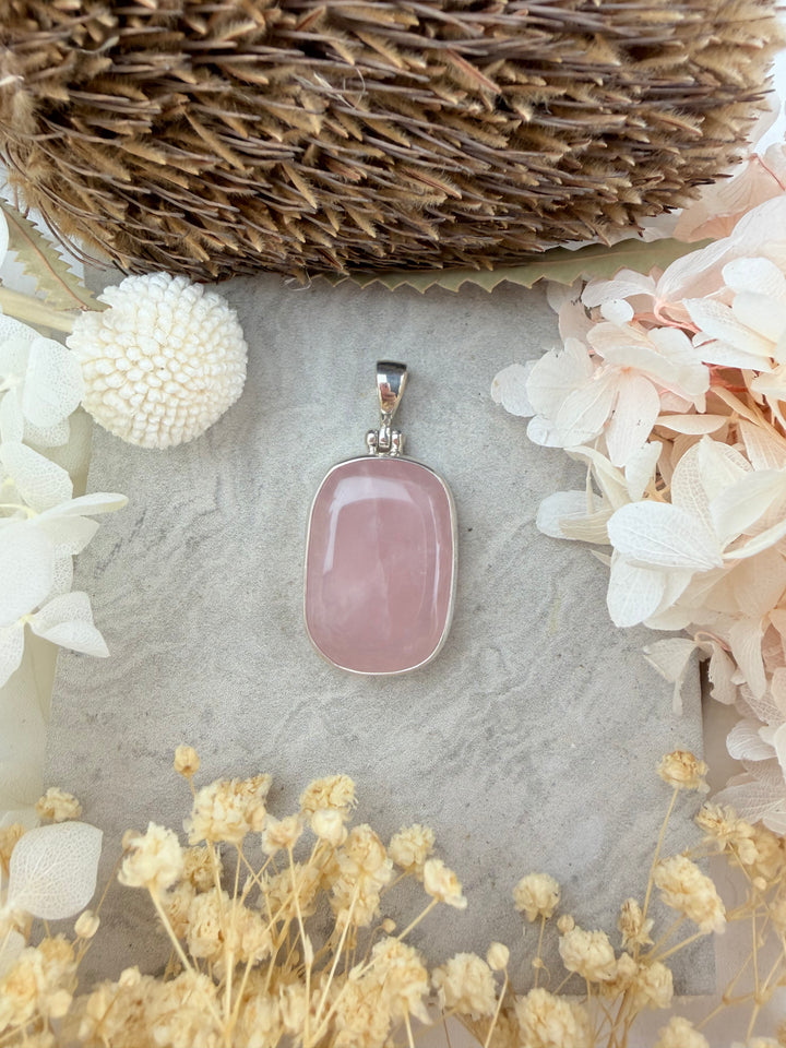 Rose Quartz Silver Pendant