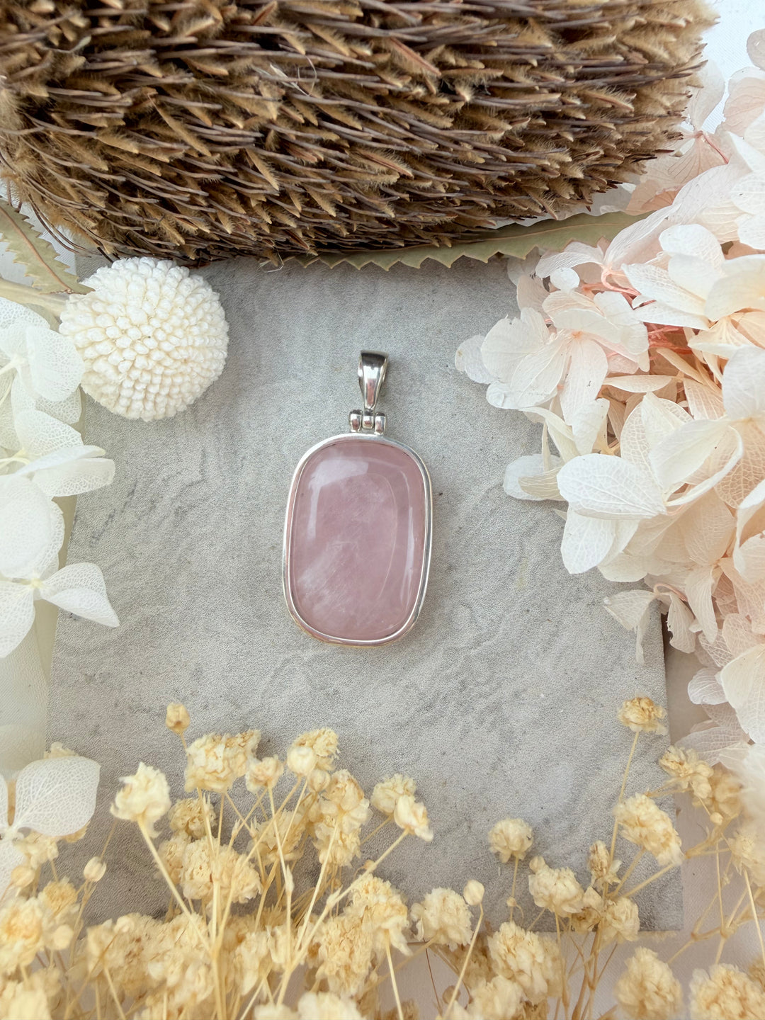 Rose Quartz Silver Pendant