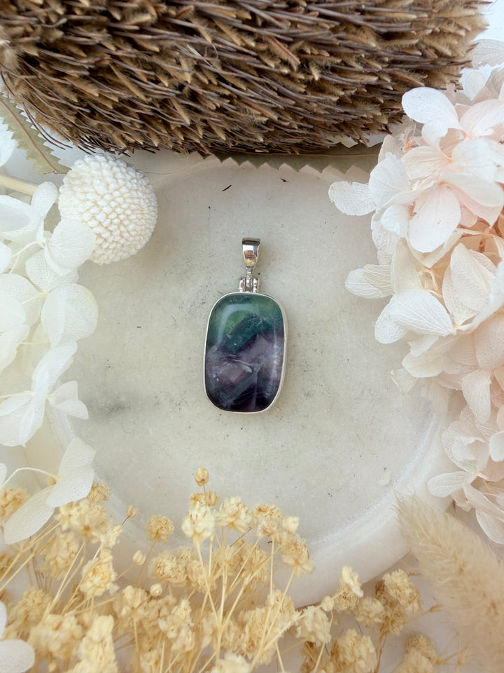 Rainbow Fluorite Silver Pendant