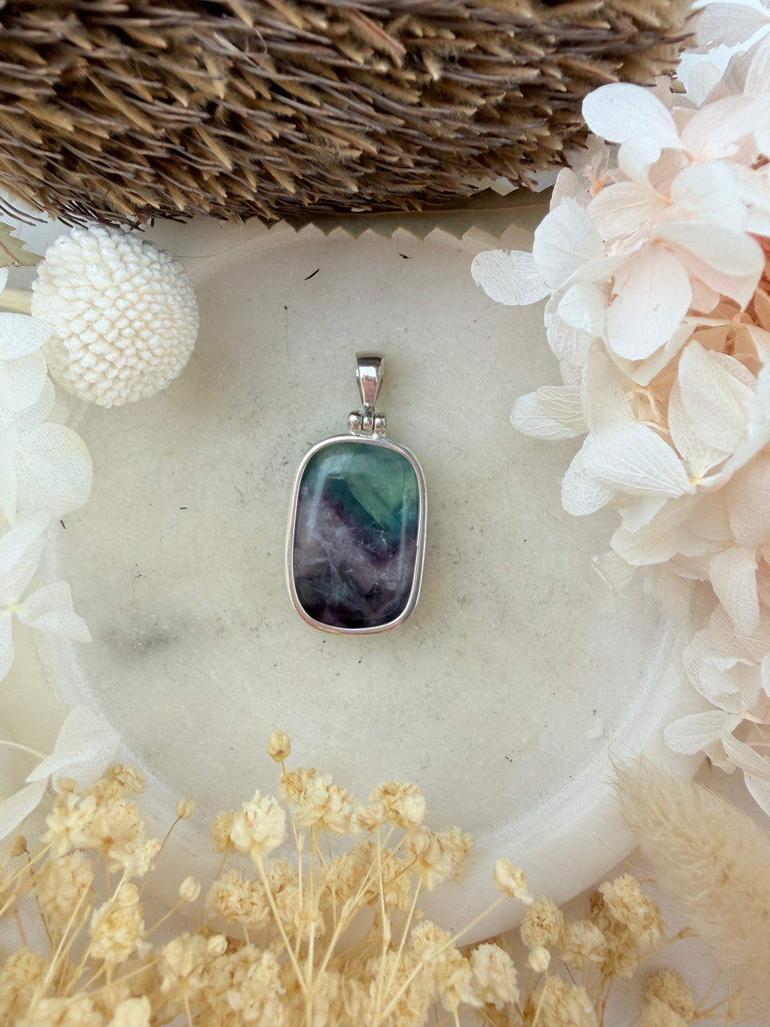 Rainbow Fluorite Silver Pendant