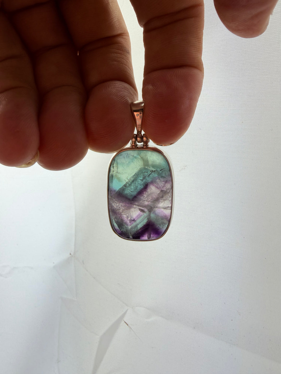 Rainbow Fluorite Silver Pendant
