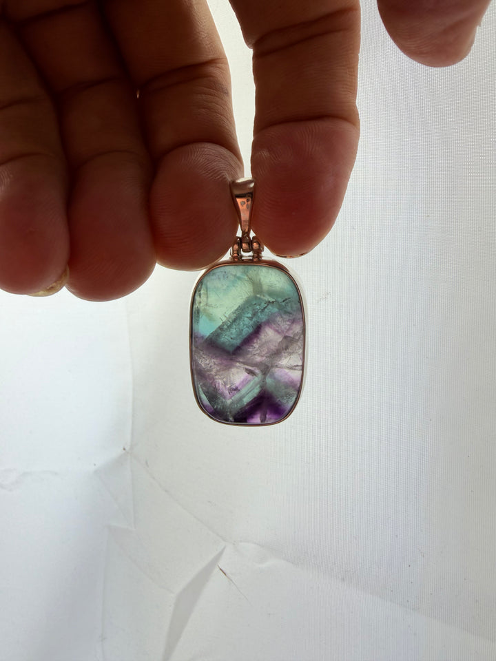 Rainbow Fluorite Silver Pendant