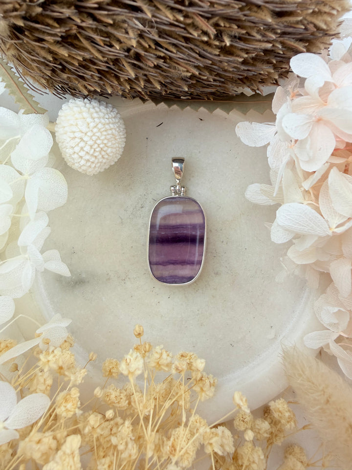 Rainbow Fluorite Silver Pendant