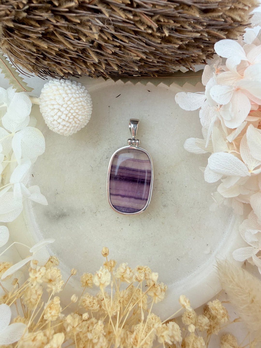 Rainbow Fluorite Silver Pendant